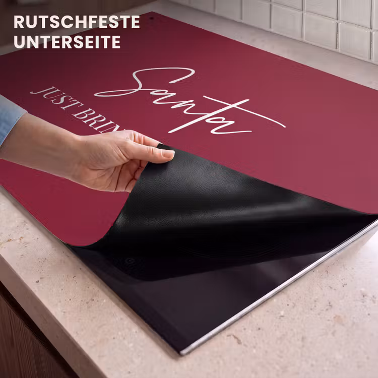 2-in-1 Herdabdeckplatte & Spritzschutz - Weihnachtsmann - Wein - Rot - Weihnachten - Weihnachtsmann - Santa - Wine - Rood - Kerst - Kerstman Inductie beschemer met haakjes klein