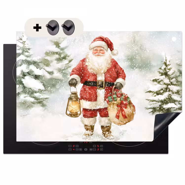 2-in-1 Herdabdeckplatte & Spritzschutz - Weihnachtsmann - Winter - Schnee - Weiß - Rot - Kerstman- Winter - Sneeuw - Wit - Rood Inductie beschemer met haakjes klein