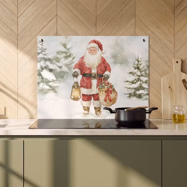 2-in-1 Herdabdeckplatte & Spritzschutz - Weihnachtsmann - Winter - Schnee - Weiß - Rot - Kerstman- Winter - Sneeuw - Wit - Rood Inductie beschemer met haakjes klein