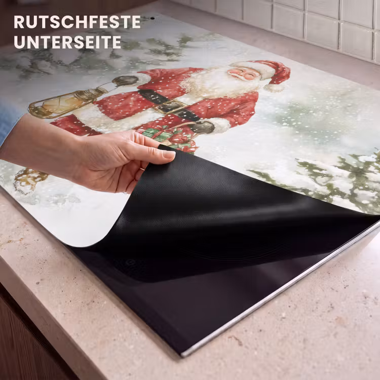2-in-1 Herdabdeckplatte & Spritzschutz - Weihnachtsmann - Winter - Schnee - Weiß - Rot - Kerstman- Winter - Sneeuw - Wit - Rood Inductie beschemer met haakjes klein