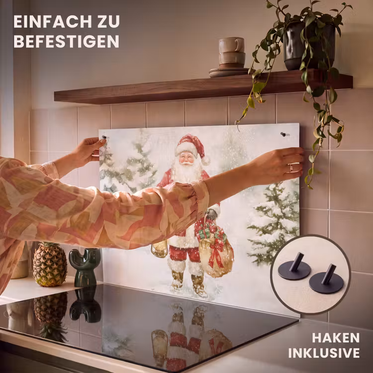 2-in-1 Herdabdeckplatte & Spritzschutz - Weihnachtsmann - Winter - Schnee - Weiß - Rot - Kerstman- Winter - Sneeuw - Wit - Rood Inductie beschemer met haakjes klein
