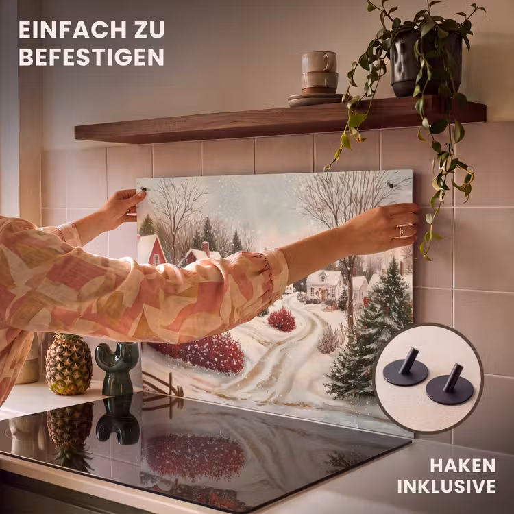 2-in-1 Herdabdeckplatte & Spritzschutz - Weihnachtsstimmung - Ländlich - Rot - Kerstsfeer - Landelijk - Rood Inductie beschemer met haakjes klein