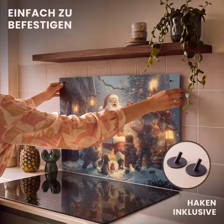 2-in-1 Herdabdeckplatte & Spritzschutz - Weihnachtsstimmung - Schnee - Farbenfroh - Kerstvreugde - Sneeuw - Kleurrijk Inductie beschemer met haakjes klein