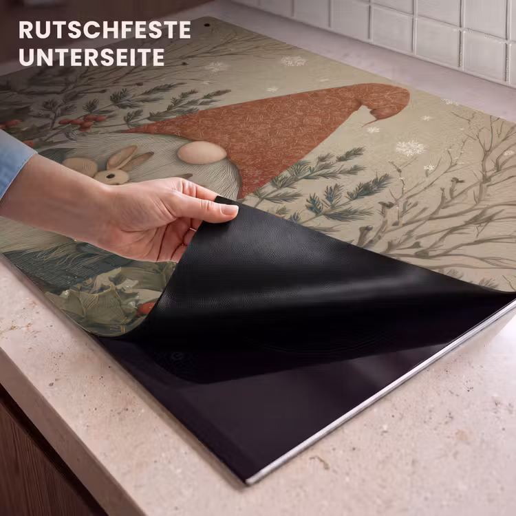 2-in-1 Herdabdeckplatte & Spritzschutz - Weihnachtswichtel - Hasen - Bunt - Kerstgnome - Konijntjes - Kleurrijk Inductie beschemer met haakjes klein
