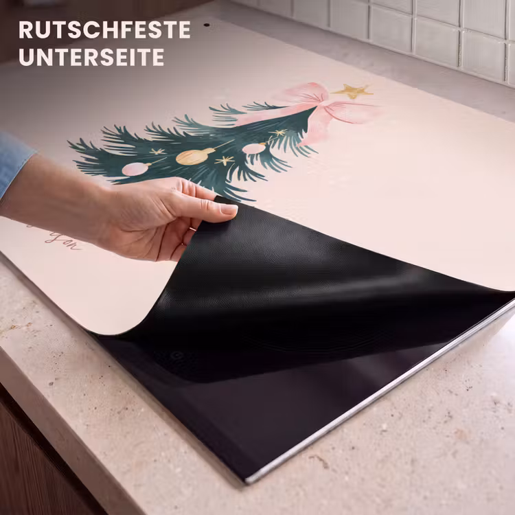 2-in-1 Herdabdeckplatte & Spritzschutz - Weihnachtszeit - Weihnachtsbaum - Rosa - Christmas Season - Kerst - Kerstboom - Roze Inductie beschemer met haakjes klein