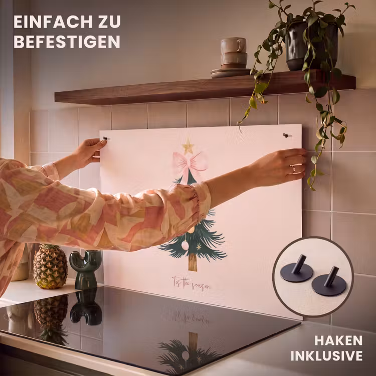 2-in-1 Herdabdeckplatte & Spritzschutz - Weihnachtszeit - Weihnachtsbaum - Rosa - Christmas Season - Kerst - Kerstboom - Roze Inductie beschemer met haakjes klein