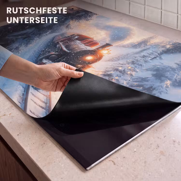 2-in-1 Herdabdeckplatte & Spritzschutz - Weihnachtszug - Schnee - Winter - Weihnachten - Kersttrein - Sneeuw - Winter - Kerst Inductie beschemer met haakjes klein