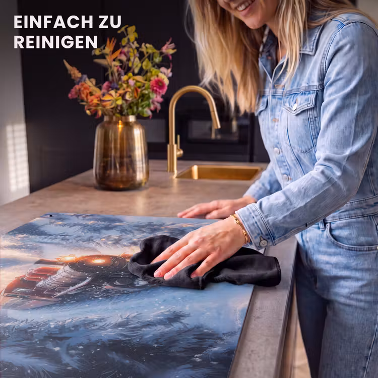 2-in-1 Herdabdeckplatte & Spritzschutz - Weihnachtszug - Schnee - Winter - Weihnachten - Kersttrein - Sneeuw - Winter - Kerst Inductie beschemer met haakjes klein
