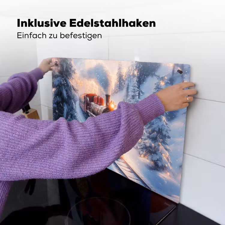 2-in-1 Herdabdeckplatte & Spritzschutz - Weihnachtszug - Schnee - Winter - Weihnachten - Kersttrein - Sneeuw - Winter - Kerst Inductie beschemer met haakjes klein