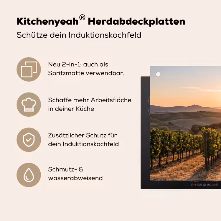 Wijngaard - Zonsondergang - Landschap Inductie beschemer met haakjes klein -ky-usp-de