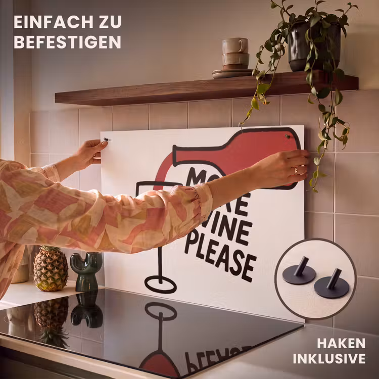 2-in-1 Herdabdeckplatte & Spritzschutz - Weinflasche - Zitat - Rot - Glas - Wijnfles - Quote - Rood - Glas Inductie beschemer met haakjes klein
