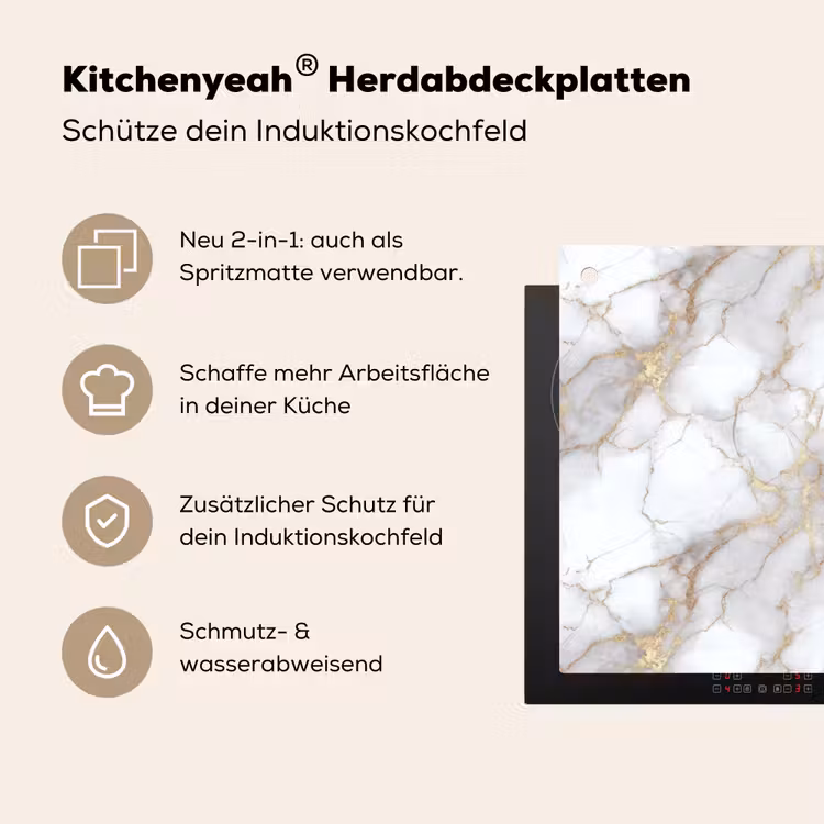 Wit - Goud - Marmer - Grijs Inductie beschemer met haakjes klein 777 -ky-usp-de