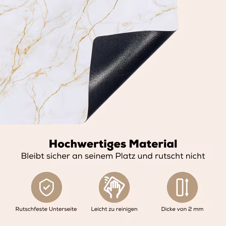 Wit - Marmer - Goud - Luxueus Inductie beschemer met haakjes klein 777 -ky-onderkant-de