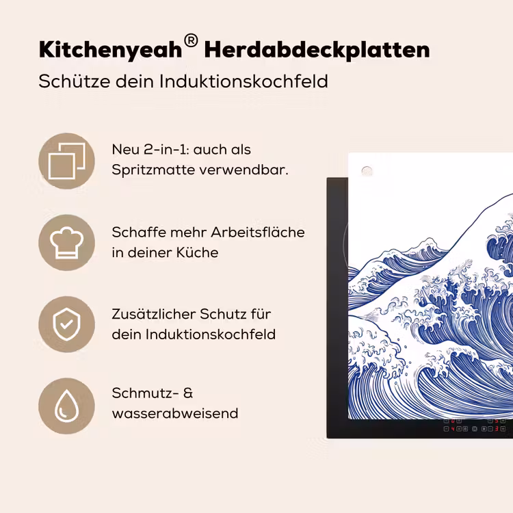 Golf - Japans - Zee - Illustratie - Blauw Inductie beschemer met haakjes klein -ky-usp-de