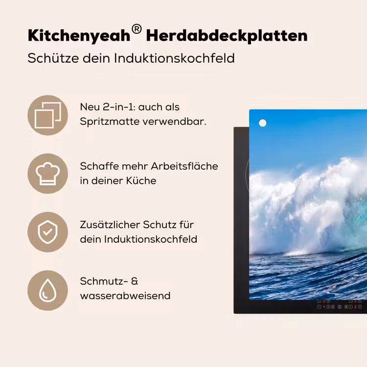 Golf - Oceaan - Water - Dynamisch - Blauw Inductie beschemer met haakjes klein -ky-usp-de