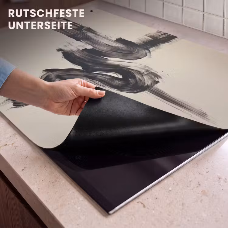 2-in-1 Herdabdeckplatte & Spritzschutz - Wellen - Pinselstriche - Beige - Minimalistisch - Golven - Penseelstreken - Beige - Minimalistisch Inductie beschemer met haakjes klein