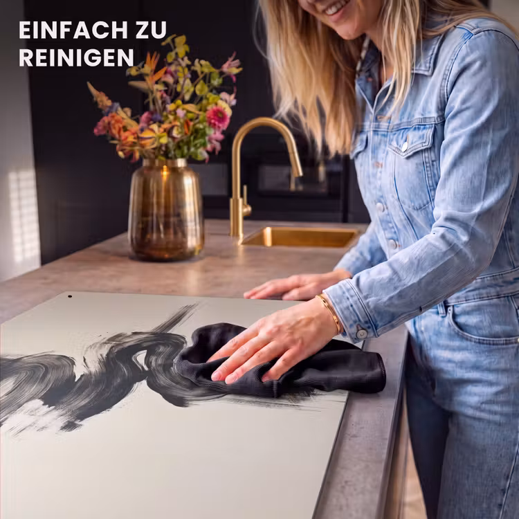 2-in-1 Herdabdeckplatte & Spritzschutz - Wellen - Pinselstriche - Beige - Minimalistisch - Golven - Penseelstreken - Beige - Minimalistisch Inductie beschemer met haakjes klein