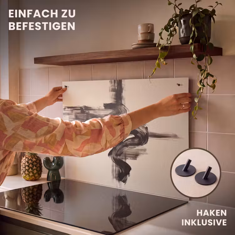 2-in-1 Herdabdeckplatte & Spritzschutz - Wellen - Pinselstriche - Beige - Minimalistisch - Golven - Penseelstreken - Beige - Minimalistisch Inductie beschemer met haakjes klein