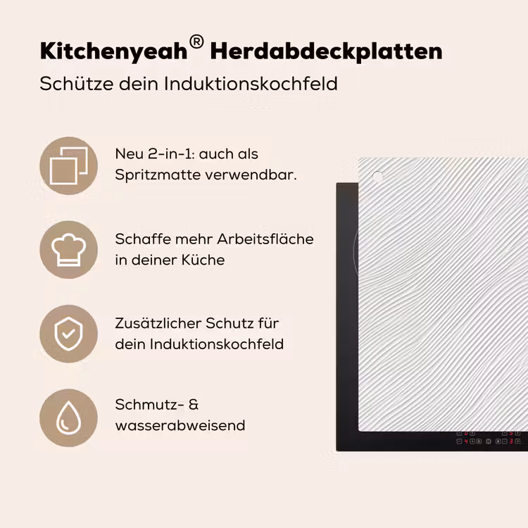 Golven - Ribbels - Wit Inductie beschemer met haakjes klein 777 -ky-usp-de