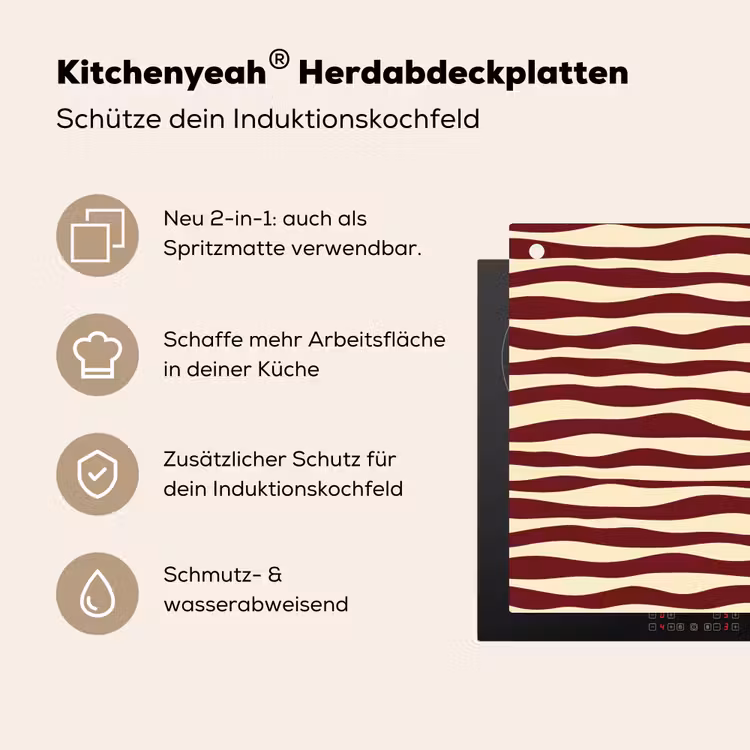 Golven - Rood - Patroon - Crème Inductie beschemer met haakjes klein 777 -ky-usp-de