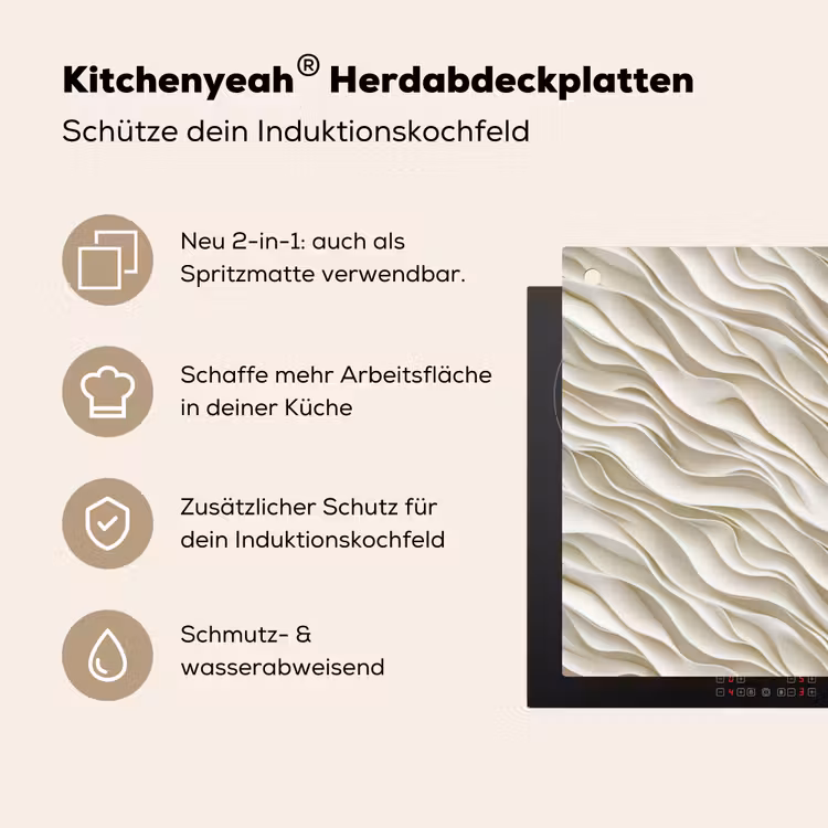 Golven - Wit - Minimalistisch Inductie beschemer met haakjes klein 777 -ky-usp-de
