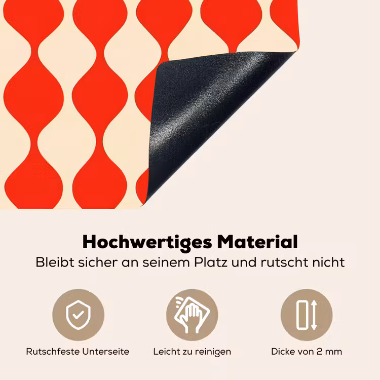 Golvend patroon - Retro - Rood - Beige Inductie beschemer met haakjes klein 777 -ky-onderkant-de