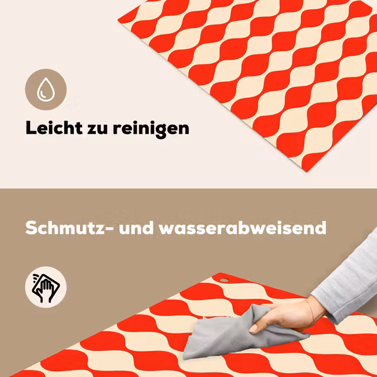 Golvend patroon - Retro - Rood - Beige Inductie beschemer met haakjes klein 777 -ky-schoon-de