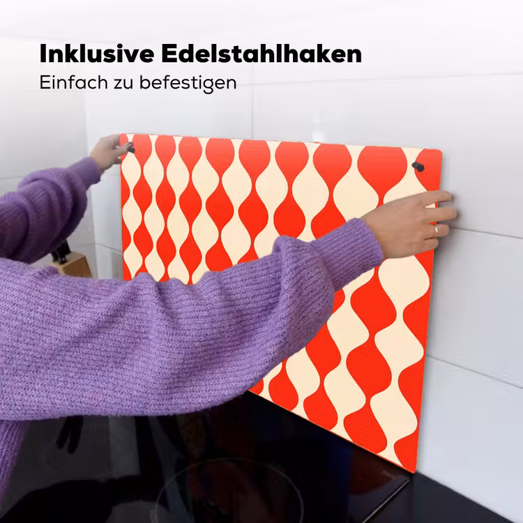 Golvend patroon - Retro - Rood - Beige Inductie beschemer met haakjes klein 777 -ky-ophangen-de