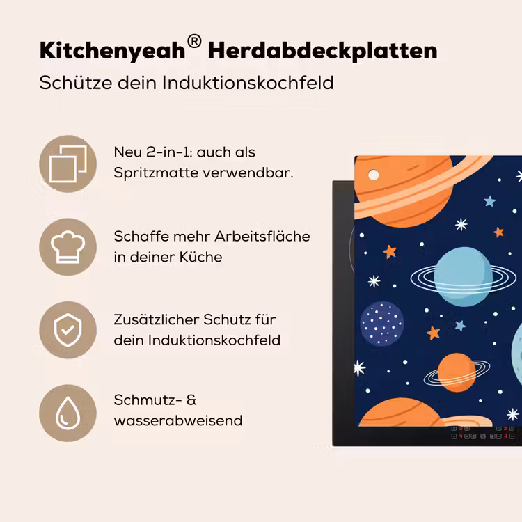 Ruimte - Planeten - Kleurrijk Inductie beschemer met haakjes klein -ky-usp-de
