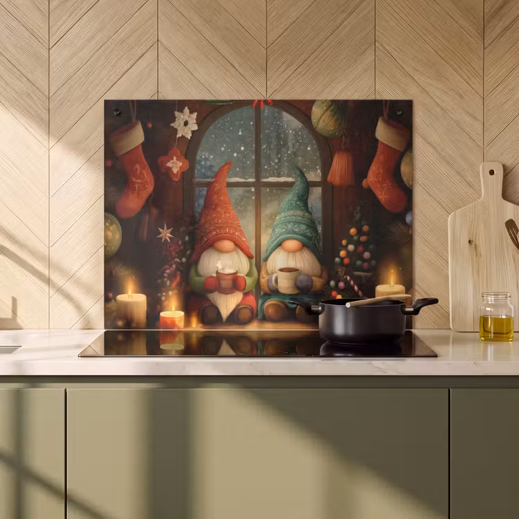 2-in-1 Herdabdeckplatte & Spritzschutz - Wichtel - Weihnachten - Fenster - Farbenfroh - Gnooms - Kerst - Raam - Kleurrijk Inductie beschemer met haakjes klein