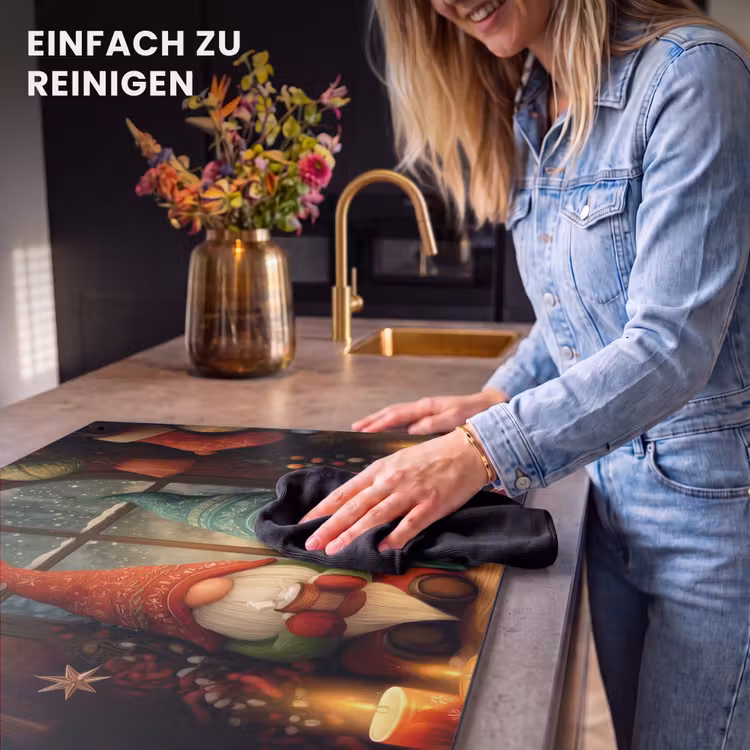 2-in-1 Herdabdeckplatte & Spritzschutz - Wichtel - Weihnachten - Fenster - Farbenfroh - Gnooms - Kerst - Raam - Kleurrijk Inductie beschemer met haakjes klein