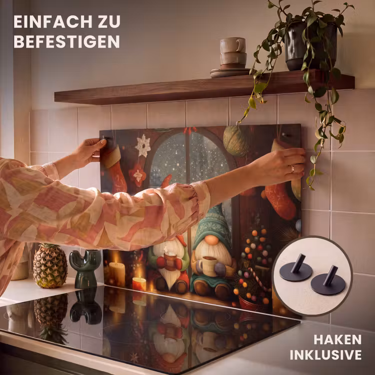 2-in-1 Herdabdeckplatte & Spritzschutz - Wichtel - Weihnachten - Fenster - Farbenfroh - Gnooms - Kerst - Raam - Kleurrijk Inductie beschemer met haakjes klein