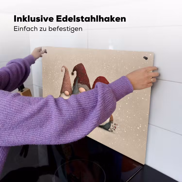 2-in-1 Herdabdeckplatte & Spritzschutz - Wichtel - Weihnachten - Schnee - Zipfelmützen - Kabouters - Kerst - Sneeuw - Puntmutsen Inductie beschemer met haakjes klein
