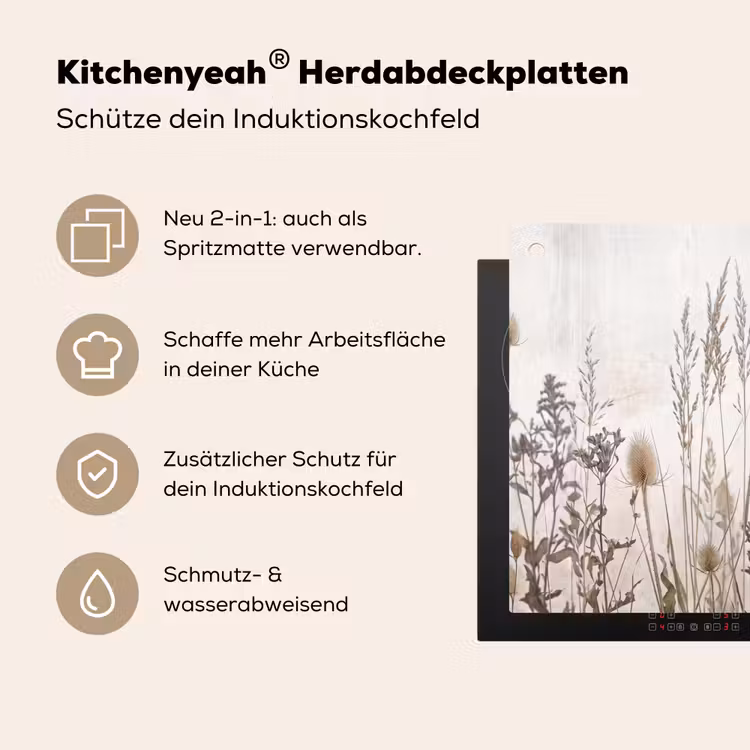 Weidebloemen - Design - Sepia Inductie beschemer met haakjes klein -ky-usp-de