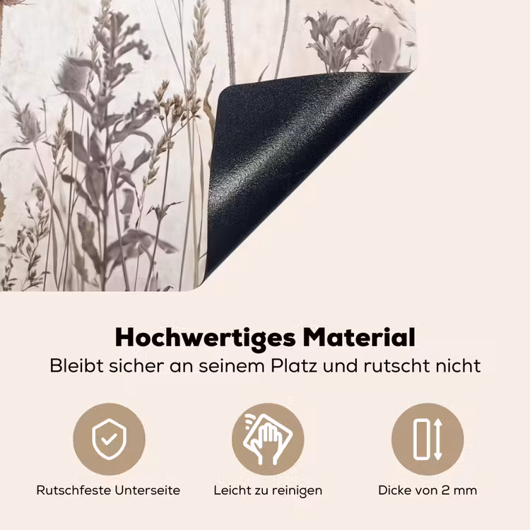 Weidebloemen - Design - Sepia Inductie beschemer met haakjes klein -ky-onderkant-de