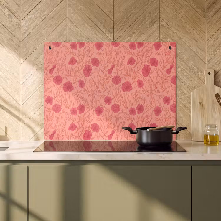2-in-1 Herdabdeckplatte & Spritzschutz - Wiesenblumen - Romantisch - Rosa - Weidebloemen - Romantisch - Roze Inductie beschemer met haakjes klein 777