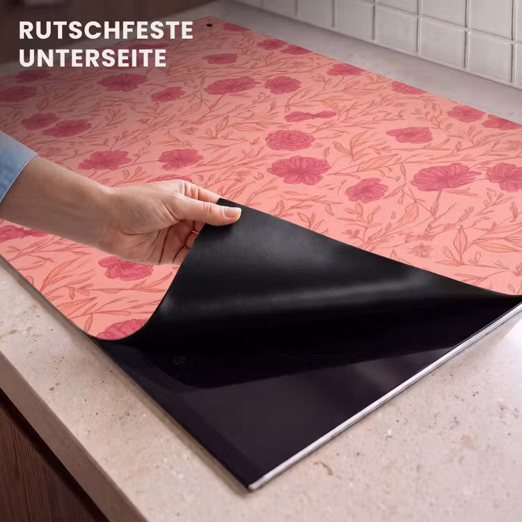 2-in-1 Herdabdeckplatte & Spritzschutz - Wiesenblumen - Romantisch - Rosa - Weidebloemen - Romantisch - Roze Inductie beschemer met haakjes klein 777