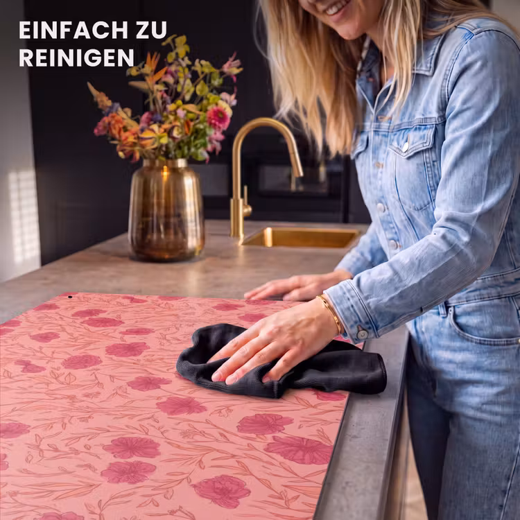 2-in-1 Herdabdeckplatte & Spritzschutz - Wiesenblumen - Romantisch - Rosa - Weidebloemen - Romantisch - Roze Inductie beschemer met haakjes klein 777