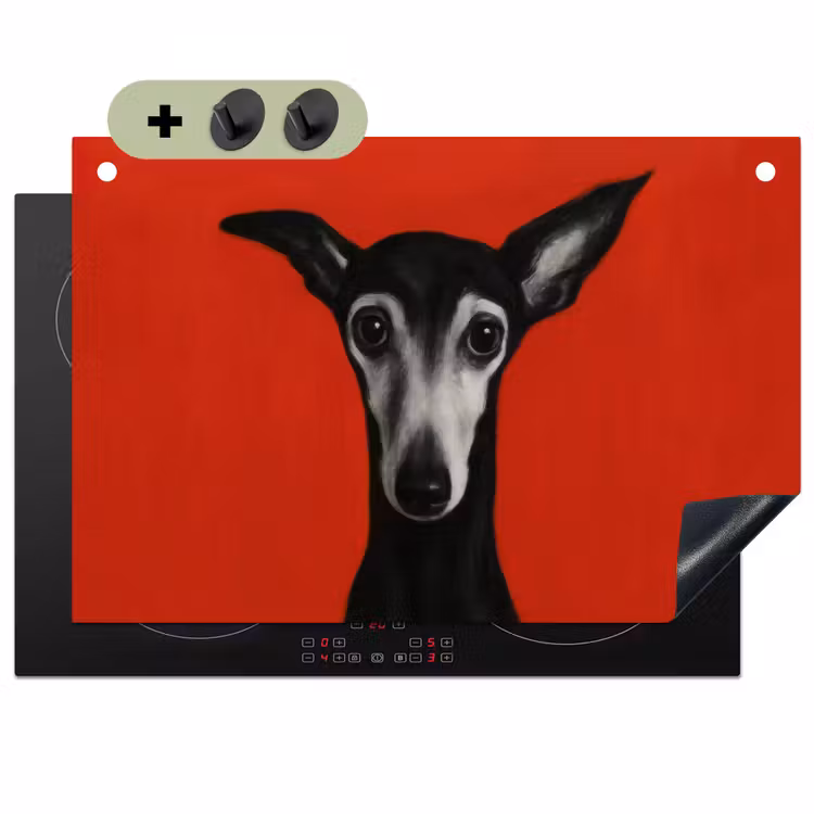 2-in-1 Herdabdeckplatte & Spritzschutz - Windhund - Minimalistisch - Rot - Windhond - Minimalistisch - Rood Inductie beschemer met haakjes klein