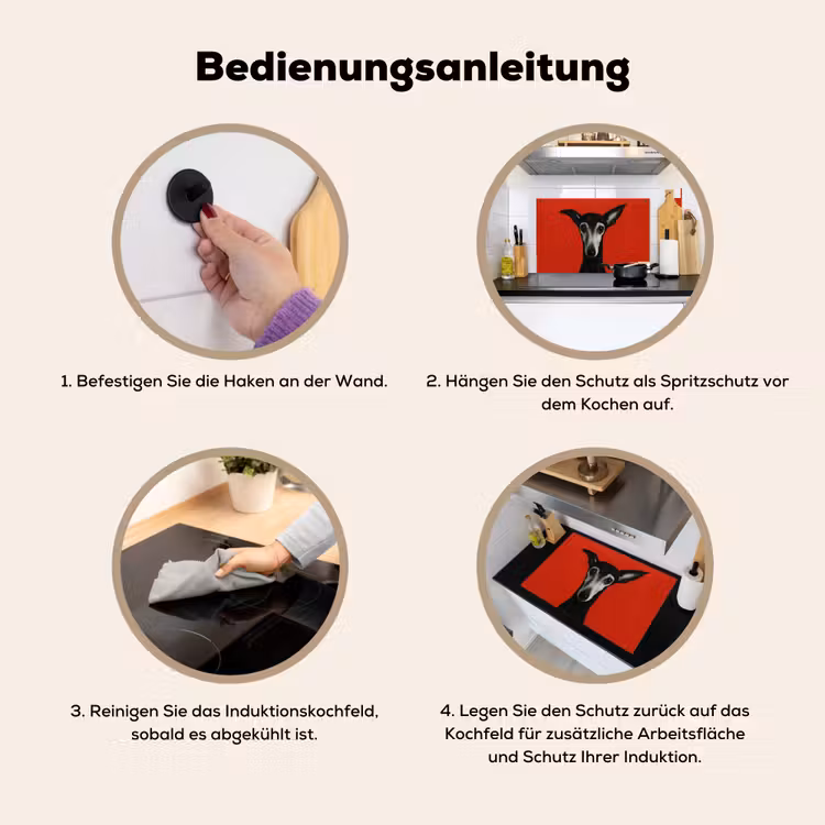 2-in-1 Herdabdeckplatte & Spritzschutz - Windhund - Minimalistisch - Rot - Windhond - Minimalistisch - Rood Inductie beschemer met haakjes klein