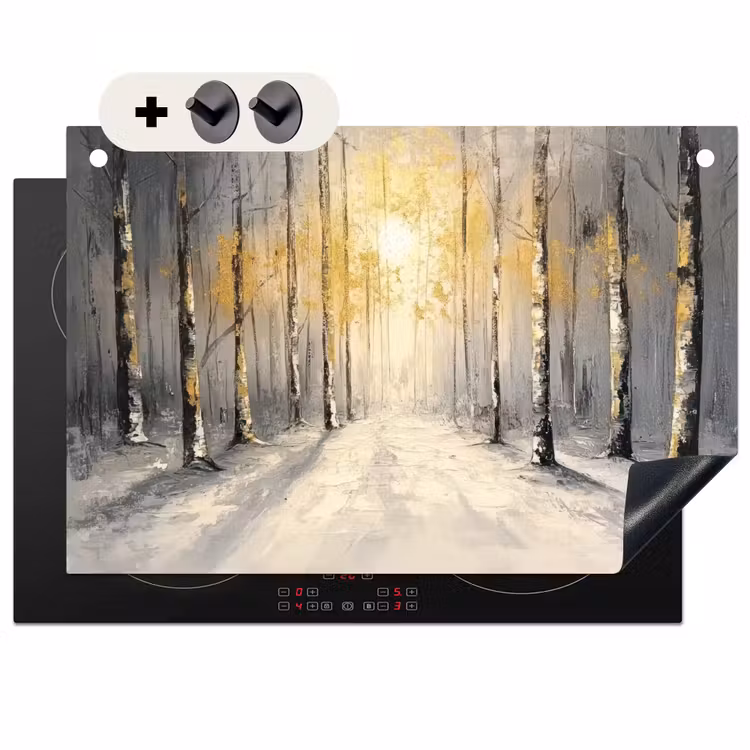 2-in-1 Herdabdeckplatte & Spritzschutz - Winter - Abstrakt - Schnee - Natur - Sonne - Winter - Abstract - Sneeuw - Natuur - Zon Inductie beschemer met haakjes klein