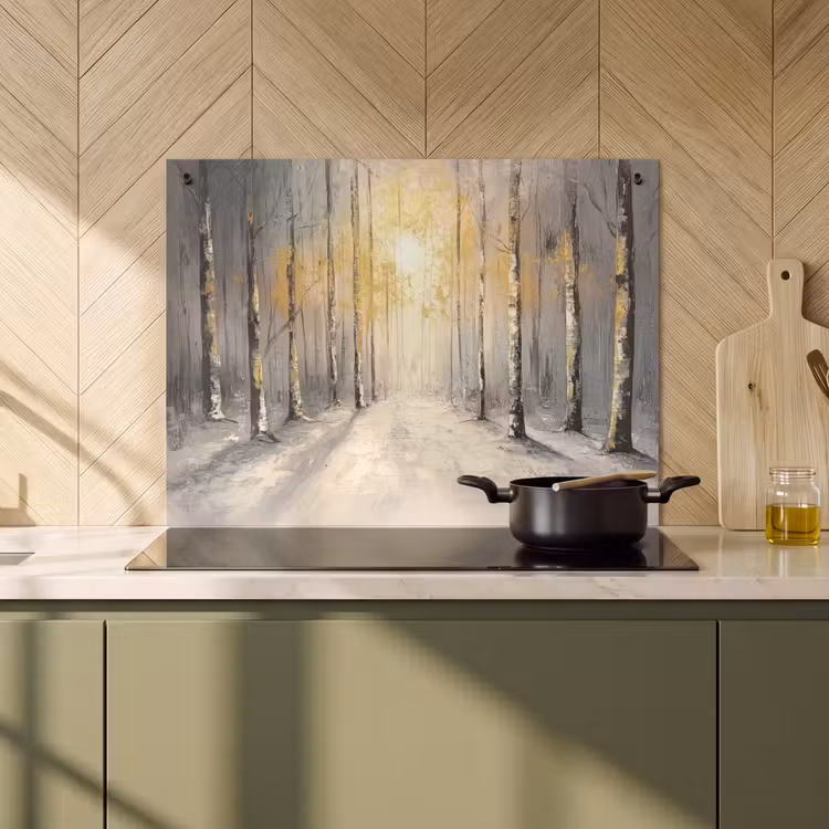 2-in-1 Herdabdeckplatte & Spritzschutz - Winter - Abstrakt - Schnee - Natur - Sonne - Winter - Abstract - Sneeuw - Natuur - Zon Inductie beschemer met haakjes klein