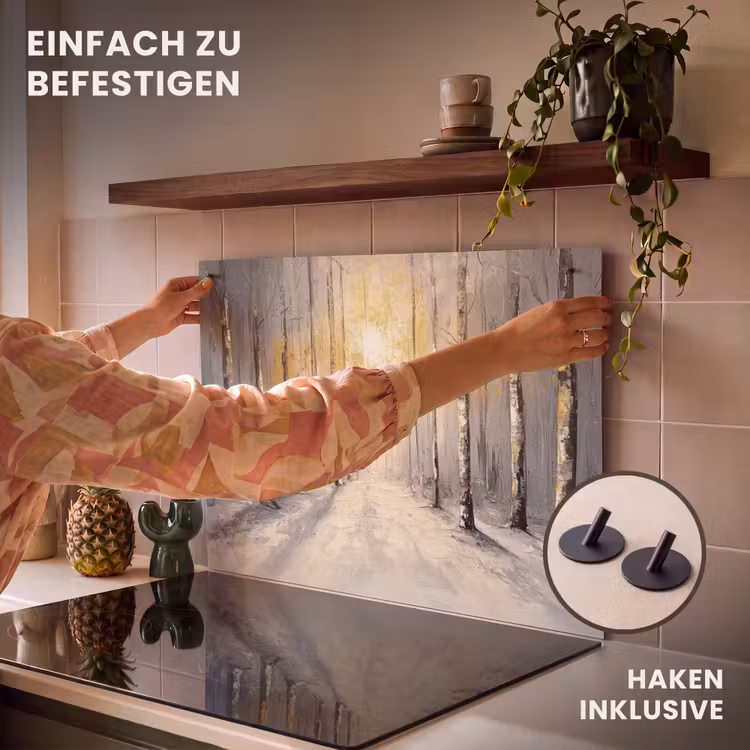 2-in-1 Herdabdeckplatte & Spritzschutz - Winter - Abstrakt - Schnee - Natur - Sonne - Winter - Abstract - Sneeuw - Natuur - Zon Inductie beschemer met haakjes klein