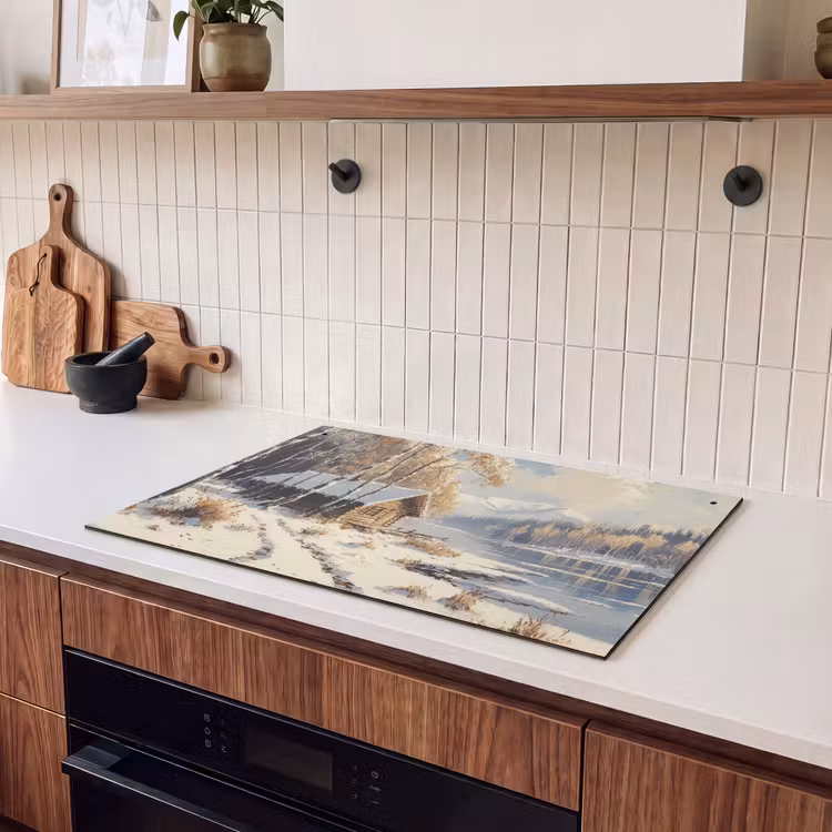 2-in-1 Herdabdeckplatte & Spritzschutz - Winter - Schnee - Zuhause - Natur - Winter - Sneeuw - Huis - Natuur Inductie beschemer met haakjes klein