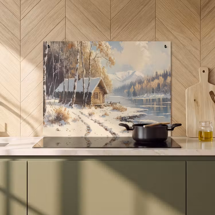 2-in-1 Herdabdeckplatte & Spritzschutz - Winter - Schnee - Zuhause - Natur - Winter - Sneeuw - Huis - Natuur Inductie beschemer met haakjes klein