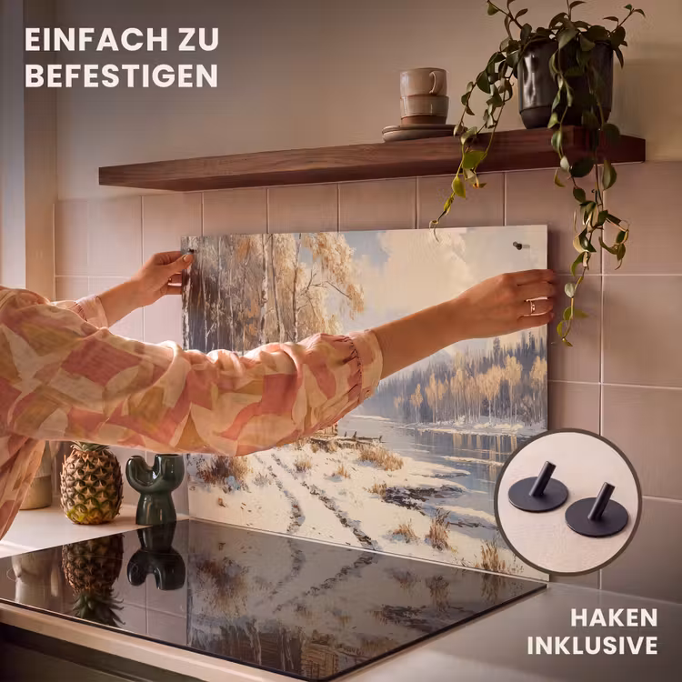 2-in-1 Herdabdeckplatte & Spritzschutz - Winter - Schnee - Zuhause - Natur - Winter - Sneeuw - Huis - Natuur Inductie beschemer met haakjes klein