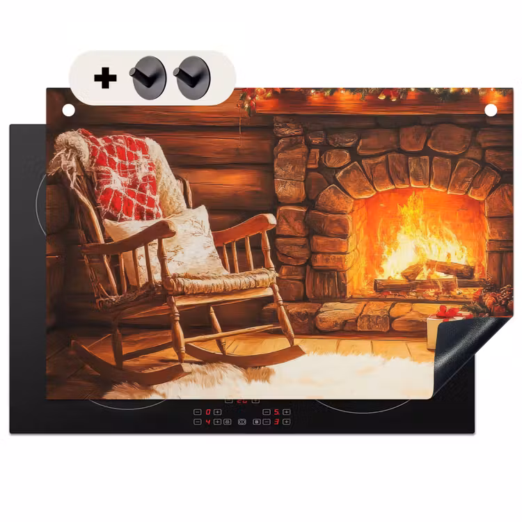 2-in-1 Herdabdeckplatte & Spritzschutz - Winter - Weihnachten - Zuhause - Kamin - Winter - Kerst - Huis - Openhaard Inductie beschemer met haakjes klein