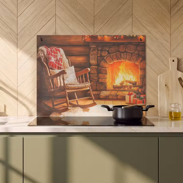 2-in-1 Herdabdeckplatte & Spritzschutz - Winter - Weihnachten - Zuhause - Kamin - Winter - Kerst - Huis - Openhaard Inductie beschemer met haakjes klein