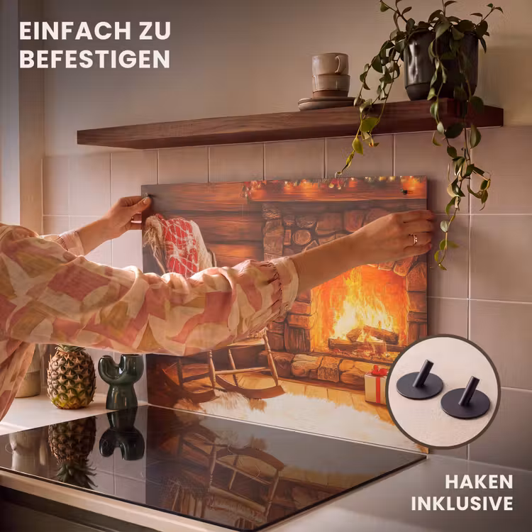 2-in-1 Herdabdeckplatte & Spritzschutz - Winter - Weihnachten - Zuhause - Kamin - Winter - Kerst - Huis - Openhaard Inductie beschemer met haakjes klein