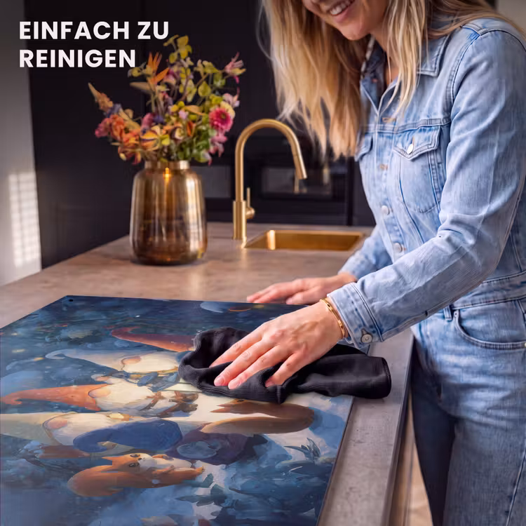2-in-1 Herdabdeckplatte & Spritzschutz - Winter - Zwerge - Eichhörnchen - Mehrfarbig - Winter - Gnooms - Eekhoorns - Meerkleurig Inductie beschemer met haakjes klein